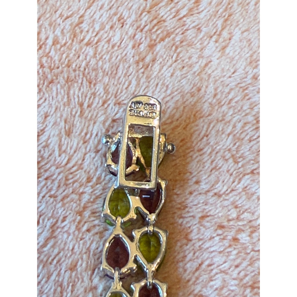 925 Sterling Silver Peridot Amethyst Pear Cut Gemstone Tennis Bracelet - Picture 3 of 3
